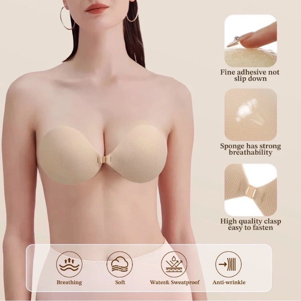 Honeysea Adhesive Strapless Sticky Bras 2-Pack Push Up Invisible Backless E Cup - Picture 7 of 10